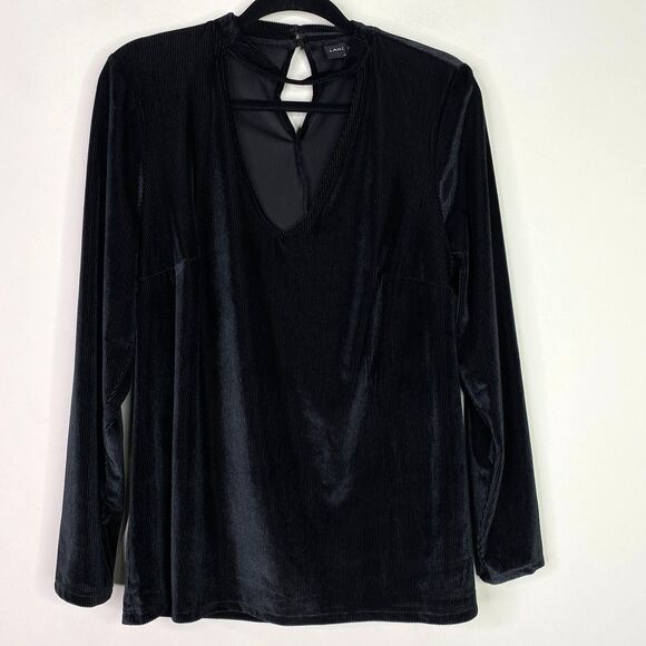 Lane Bryant Velour Velvet Fitted Mock-Neck Cutout Top Women's Size 14/16 - Picture 9 of 10